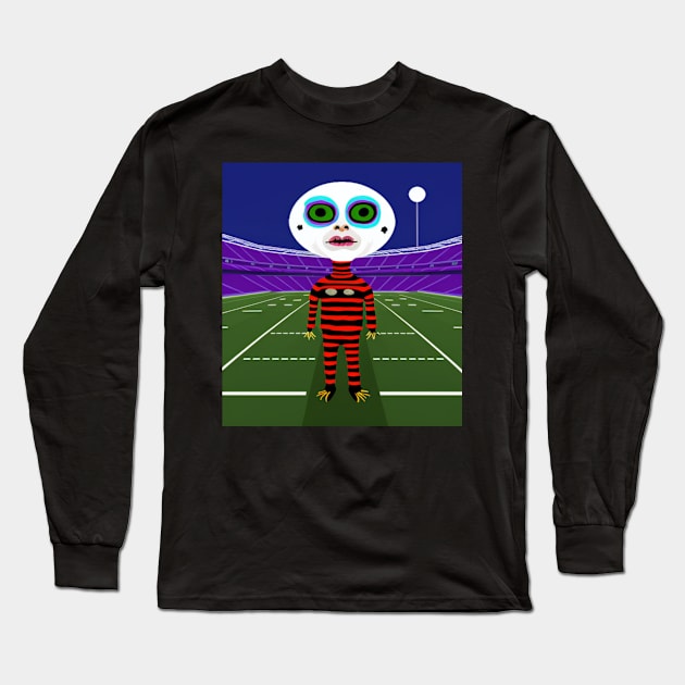 AI generated weird creature on Football field Long Sleeve T-Shirt by Catbrat